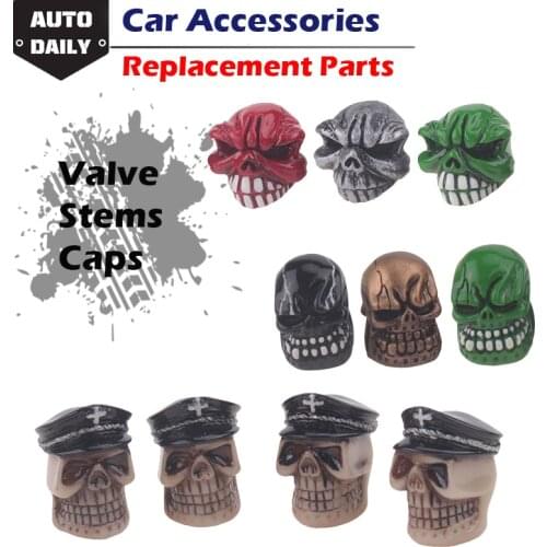 4 Piece Tire Valve Stems Caps Stylish Skull Car Wheel Tire Valve Cover Aluminum Universal Decorative Car Accessories