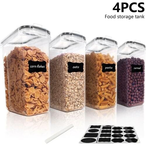 4pcs Clear Kitchen Storage Container Airtight Large Dry Food Storage Organization Cereal Canister BPA-free Home Rice Storage Bin