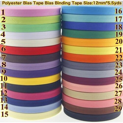 29 Colors Polyester Bias Tape Bias Binding Tape,Bias Tape,Size:12mm, width:1/2 inch, 5.5yds DIY Sewing Folded Bias Tape