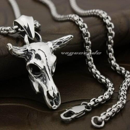 LINSION Charm Big Buffalo Skull Bull Horn 925 Sterling Silver Mens Biker Rock Punk Pendant 8P013
