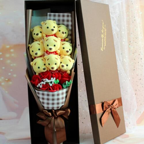 Cute Teddy Bear Stuffed Animal Plush Toy Cartoon Bouquet Gift Box Creative Birthday Valentines Day Christmas Gift