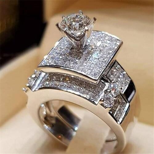 9 Style Classical Top Selling Jewelry 925 Silver Fill Round Cut White 5A Cubic Zircon Couple Women Wedding Bridal Ring Set Gift