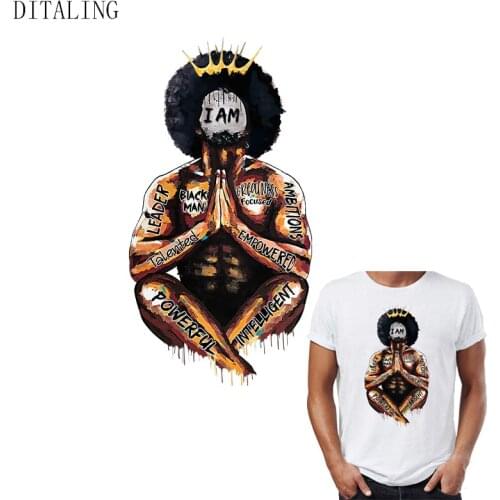 Patches Black Men Praying Iron On Transfers For Clothing Big Size Thermal Sticker DIY Men T-Shirt Hoodies Appliqued Jacket Patch