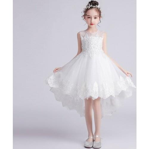 New Childrens Wear Wedding Dress Flower Girl Dress Girls White Princess Dress Trailing Net Gauze Tutu Skirt Big Kids Dress