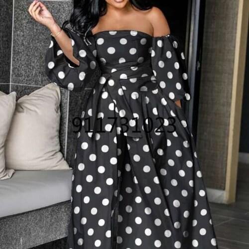 2021 New Arrival Summer African Women Short Sleeve Printing Polyester Long Jumpsuit African Clothes for Women