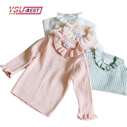 Autumn Fashion Baby Girls Sweater Ruffle Collar Kids Knitted Pullover Princess Girls Knitted Pullover Kids Basic Sweater 4 Color