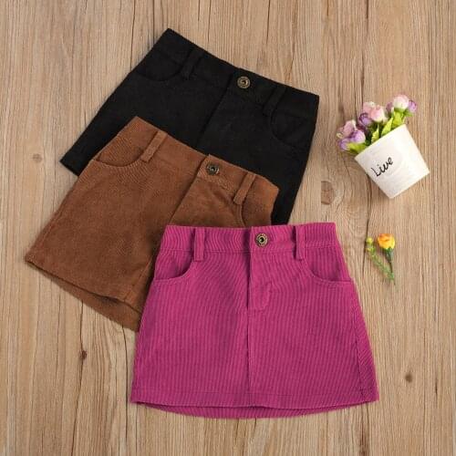 1-5Y Lovely Infant Kids Girls A-Line Skirts Solid Button High Waist Mini Skirts Outfits 3 Colors