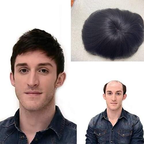 Black Color Mono Base Toupee Wig Multiple Size Hair Patch for Men Toupee Natural Hairline Human Hair Hair Replacement System
