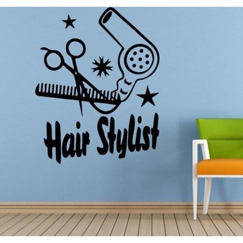 Barber Shop Wall Decal Hairdressing Hair Stylist Scissors Comb Brush Hair Dryer Salon Spa Window Wall Sticker Vinyl Decal C407