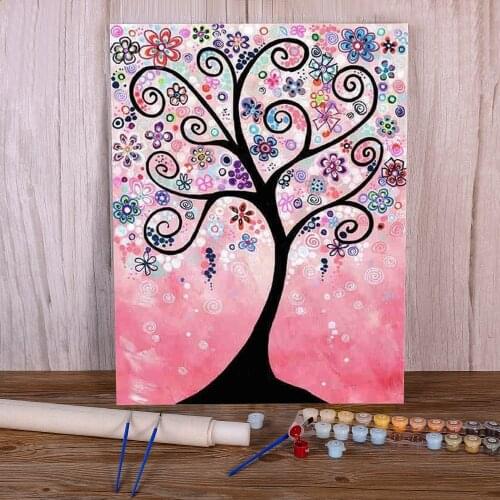 Scenery Tree Landscape Painting By Numbers Set Oil Paints 40*50 Canvas Pictures Decorative Paintings For Children Wholesale