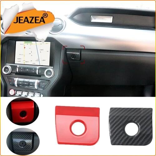 JEAZEA Armrest Storage Box Switch Panel Cover Trim Car Interior Red Carbon Button Glover Frame Fit For Ford Mustang 2015-2020