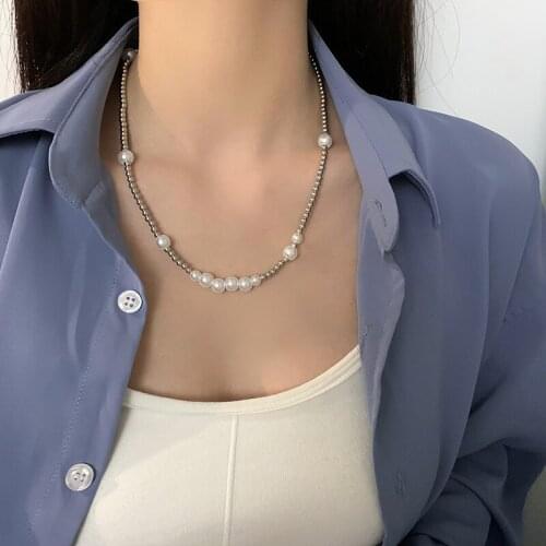 Origin Summer Minimalist Circle Beaded Pearl Chokers Necklace for Women Fashion Asymmetric Metallic Necklace Jewelry Accessories