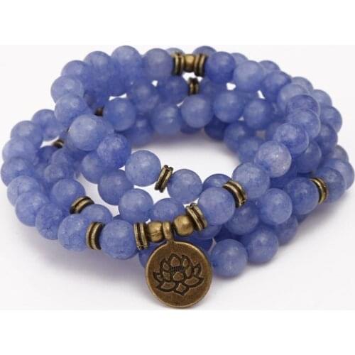 Blue 108 beads 8mm elastic adjustable Lotus life tree Buddha OM eye Chakra Reiki agate Onyx Yoga Bracelet necklace ioij3