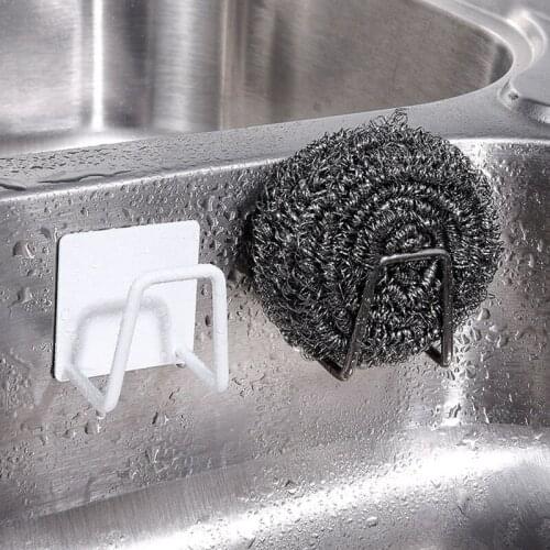 Stainless Steel Sink Drain Rack Kitchen Sponges Holder Self Adhesive Kitchen Wall Hooks Kitchen Accessories Storage Organizer