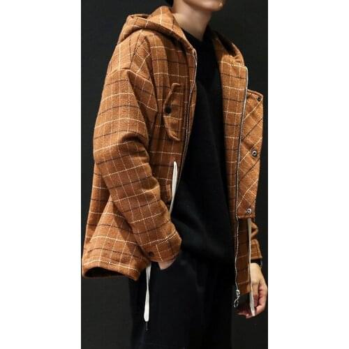Trench Seller Recommend Mens Plaid EU Style Woolen Coat Men Hooded Casual Coats 2020 Winter Autumn Overcoat for Youth Men#3080
