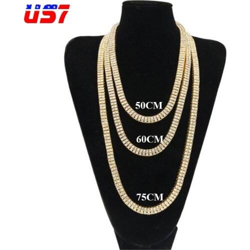 US7 2 Row CZ Iced Out Rhinestone Bling Tennis Chain Necklace Micro Pave Cubic Zircon Stainless Steel Chain Hip Hop Jewelry