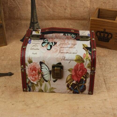 Vintage printed Faux Leather Buckle Wooden Jewelry Storage Case Box Cosmetics Container New Fashion jewelry holder