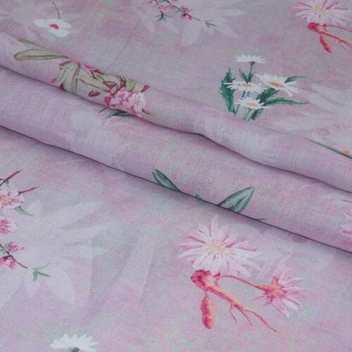 High quality natural pure ramie fabric Printing in full bloom patchwork High end designer robe shirt dress sewing