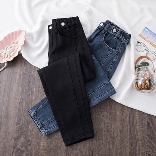 Plus Size Elastic Back Waist Jeans Women 2021 Autumn Loose Casual Ankle Length Harem Pants Female Patchwork Black Denim Mujer