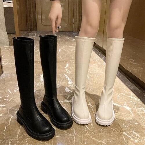Women Autumn Winter Mid-calf Boots Womens Casual Zip Plush Long Boots Ladies Solid Sewing Flat Shoes Female Fashion Footwear