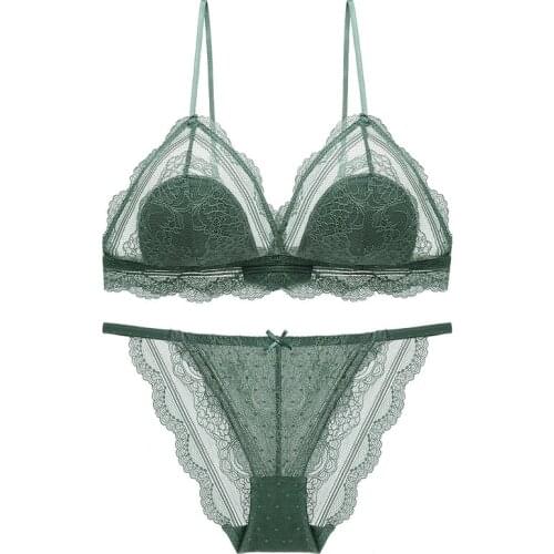 Wireless lace thin girl bra set French sexy triangle cup bras for women lingerie transparent bra