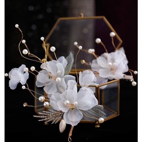 Korea Beautiful white flower pearl Bridal Headdress Immortal White Headdress Clip women wedding Hair Ornament