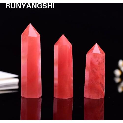 4-7cm 1pc Artificial crystal Stone Crystal Point Healing Obelisk Red smelting Wand Beautiful Ornament for Home Decor