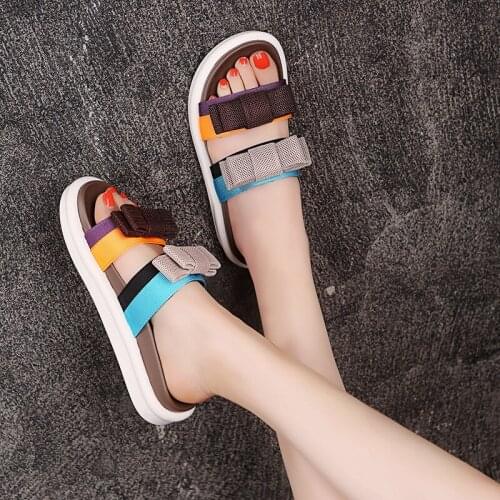 2020 spring new simple double bottom slippers women wear fashion wild bow beach slippers women slippers