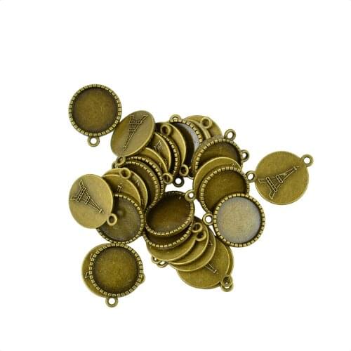 30 Pieces/ Lot Vintage Empty Round Bezel Setting Base for 18mm Charm Cabochon DIY Findings with Eiffel Tower On the Back