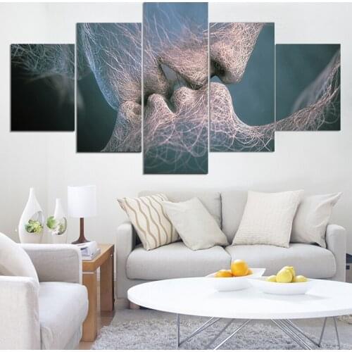 5 Pieces Wall Art Decoration Pictures Abstract Canvas Painting Love Kiss Posters for Living Room Kiss Painting on The Wall Decor