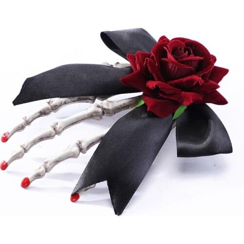 Hair Accessories Large Brooches Skeleton Hand Bow-knot Hair Clips Cosplay Rose Flower Gothic Accessories For Women