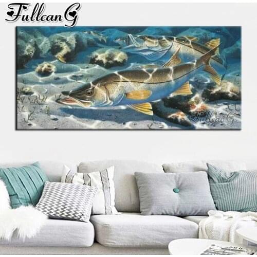 FULLCANG Sea fish large diamond painting cross stitch 5d diy full square round drill mosaic embroidery kits decoration FC3711