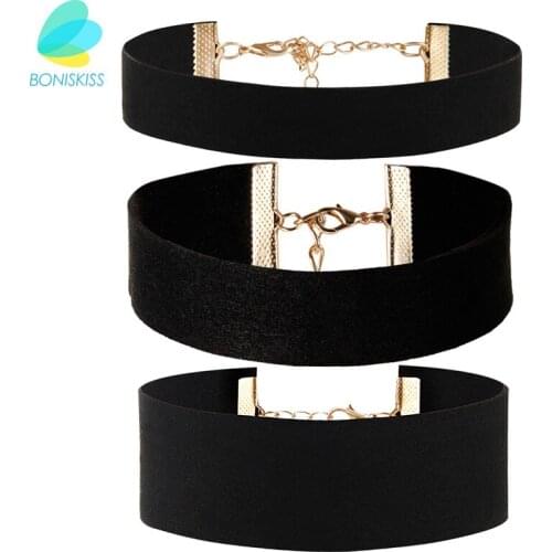 Boniskiss Gothic 18mm/25mm/35mm Choker Necklace For Women Gold Color Pendant With Smooth lace Retro Jewelry Christmas Gift