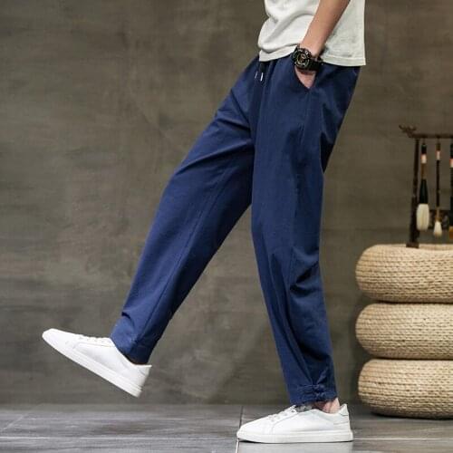 Cotton Linen Pants Men Casual Loose Staight Pant 2021 Fashion Male Trousers Streetwear Hip hop pants Men