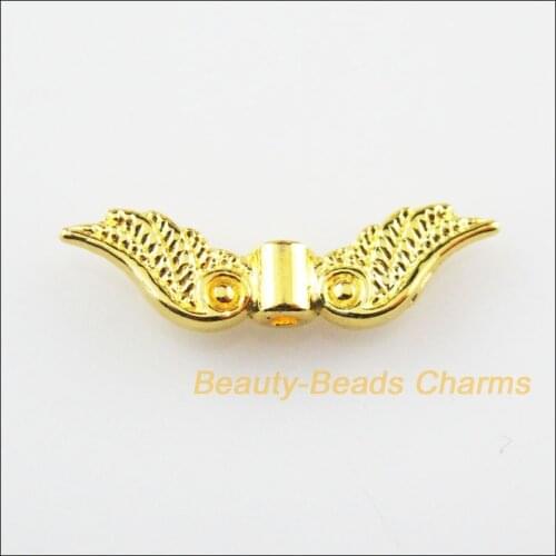 New 35Pcs Gold Color Angels Wings Animal Wings Spacer Beads Charms 7x23mm