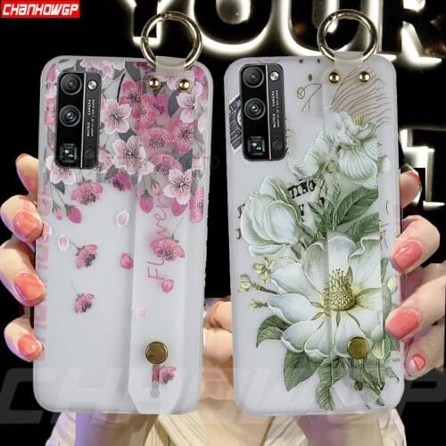 Flower Soft TPU Wrist Strap Case For Huawei Honor 30S 20S 20 30 Pro Plus Lite 9X 9C 10i 10 X10 Max Soft TPU Back Cover Coque