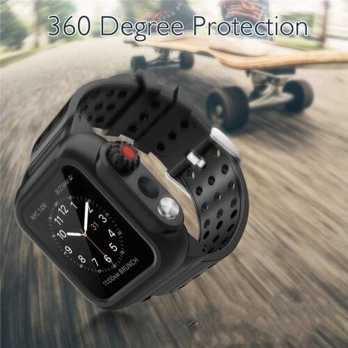 Black Sport Waterproof Full Protector Strap with Case for Apple Watch Band Series 6/5/4/3/2/SE Bracelet for iWatch 44/40/42/38mm