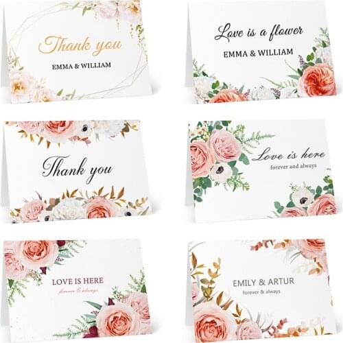 Custom Text Name Thank You Floral Post Cards Weddings Receptions Bridal Showers Baby Shower Birthdays Invitations Greeting Cards