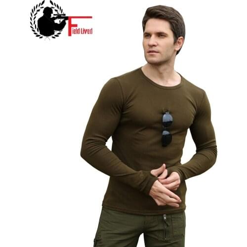 Mens T-shirt High Elastic Quality Cotton Spandex Long Sleeve Slim Fit T Shirt Male Military Style Clothing Fashion Tee Tops Men