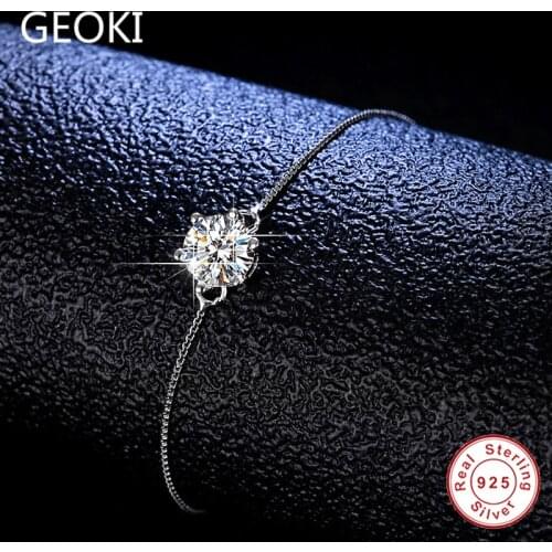 Geoki Passed Diamond Test 1 Ct D Color Moissanite Round Beads Bracelet Chain 925 Sterling Silver Engagement Diamond Bracelet