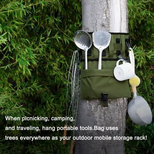 Canvas Tableware Storage Bag Outdoor Camping Picnic Barbecue BBQ Cookware Tree Hanging Storage Bag