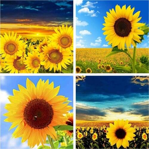 HUACAN Full Square/Round Diamond Painting Sunflower 5D DIY Diamond Embroidery Cross Stitch Flower Needlework Wall Art