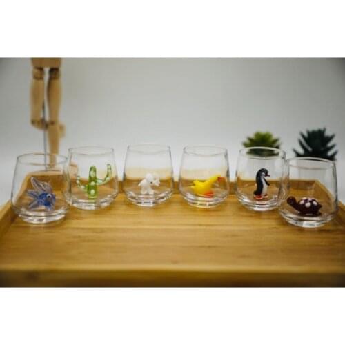 Coffee Side Animal Figured Handmade Glass Cup Tumbler Set 6 Pcs Penguin Duck Elephant Turtle Fish Sea Cactus Shot Glasses 95ml