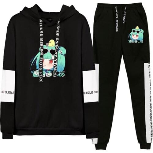 HOLOLIVE VTuber Uruha Rushia Paint fall winter Suit Hoodies Patchwork Sweatshirt Banded Pant Two Piece Kawaii Streetwear style