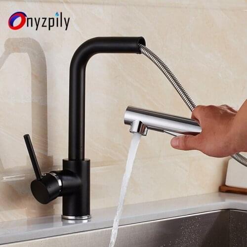 Kitchen Draw Faucet Tank Vegetable Washing Basin Cold and Hot Rotating Black Faucet