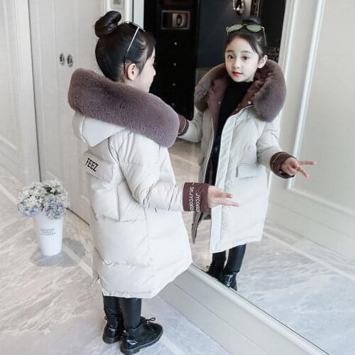 Children Winter Jackets For Girls Cotton Long Coat Parka 2019 New Hooded Zipper Solid Thick Outerwear Girl Kids Winter Clothes