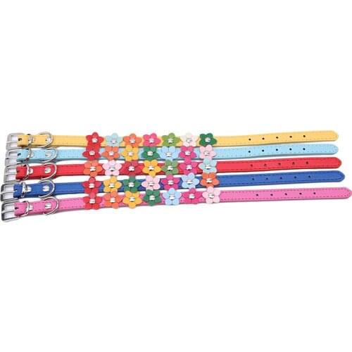 Sweet Flower Studded PU Leather Cat Collar Pet Small Dog Buckle Neck Strap
