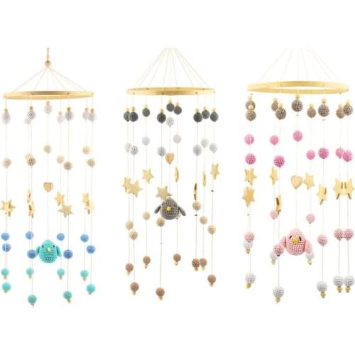 Baby Crib Mobile Rattle Toy Knitting Wool Bird Beads Bed Bell Wooden Stars Pendants Wind Chime Kids Room Hanging Decor