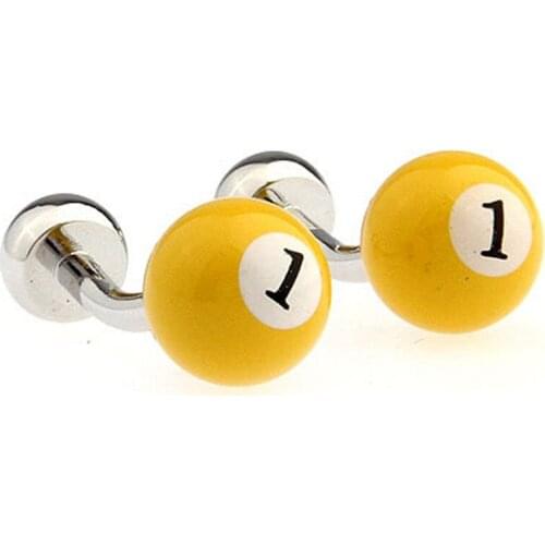 WholeSale 10Pairs/lot billiard ball cufflinks on the 1st yellow Snook Ball wedding gift cufflinks Free Shipment