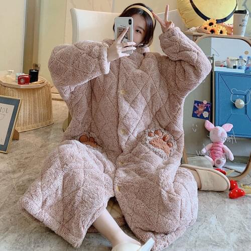 Hooded pajamas new quilted nightwear warm bathrobes comfortable home clothes warm sleepwear women’s underwear thickened robe